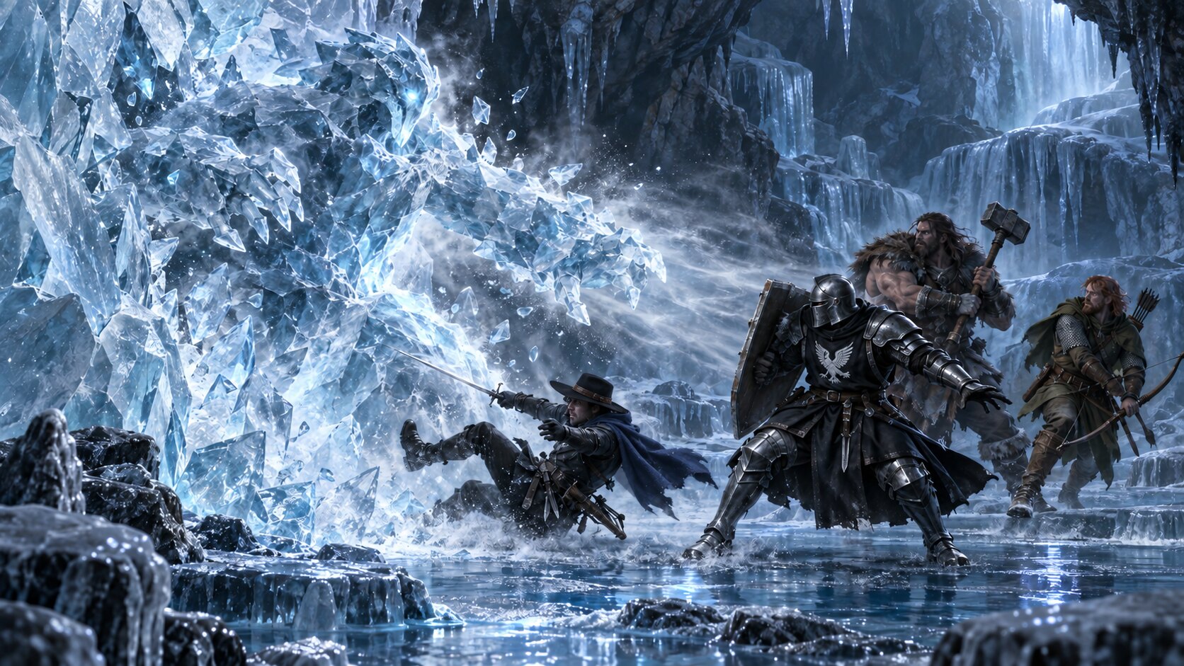 A newborn ice elemental breaking free from a frozen cavern wall