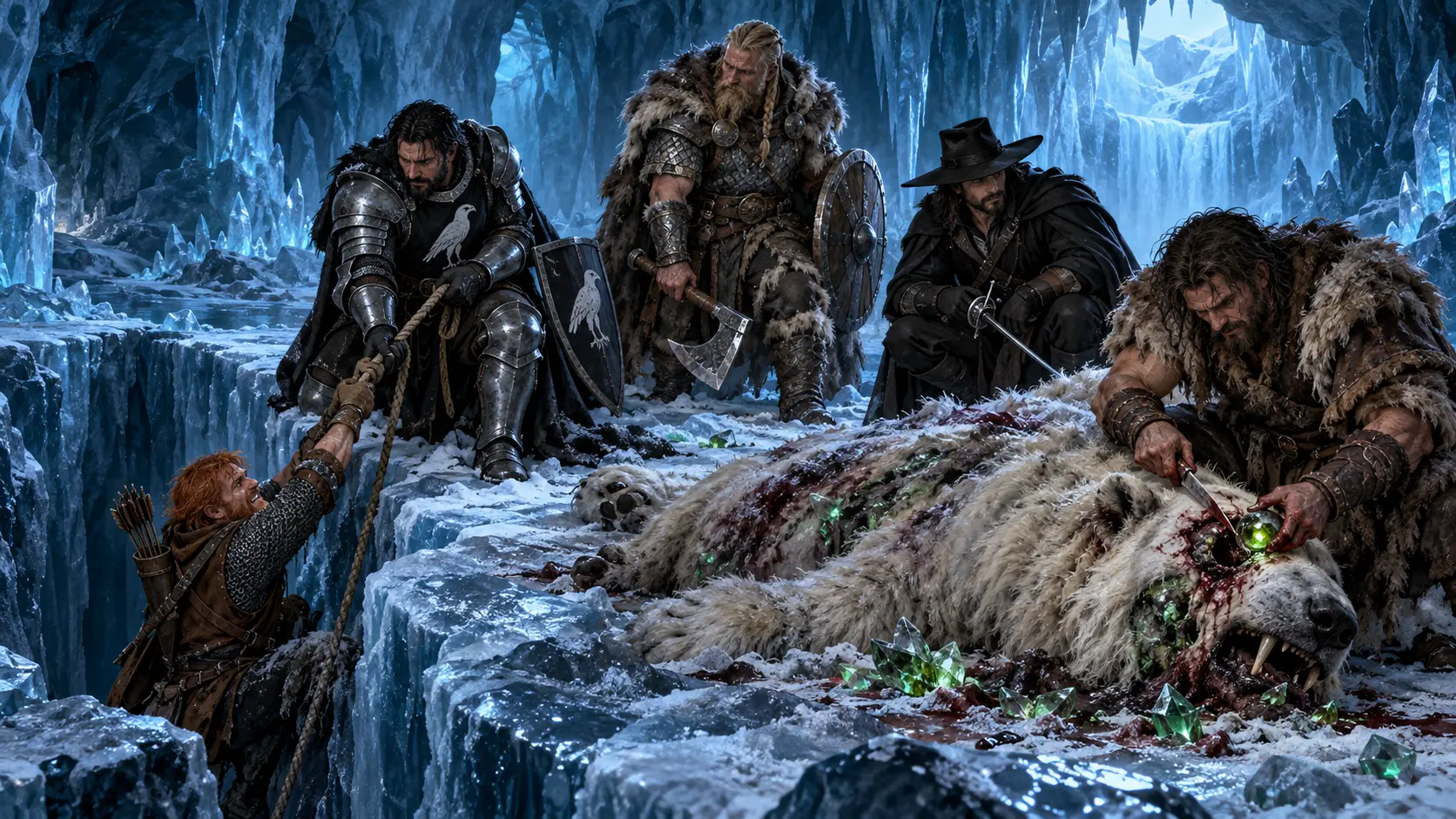 The party rescues Toby and harvests the shard-corrupted polar bear