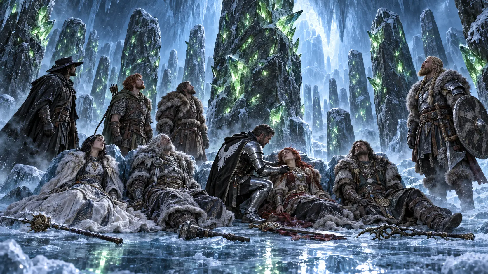 Telchur’s menhirs pierced by the green fragments left after Morgion’s defeat