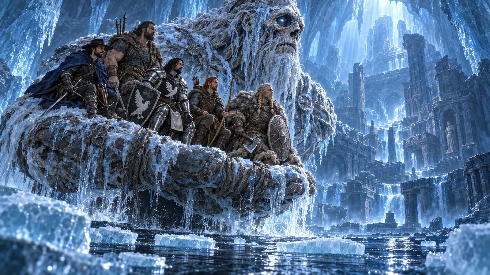 Jargaluk Stone-Eater carries the five-man party beneath the glacier