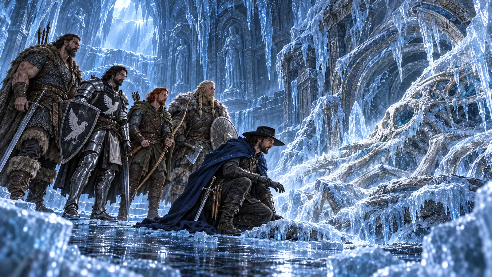 Asuran and the canonical five-man party discover ice-coloured divine remains concealed in Telchur’s sanctuary