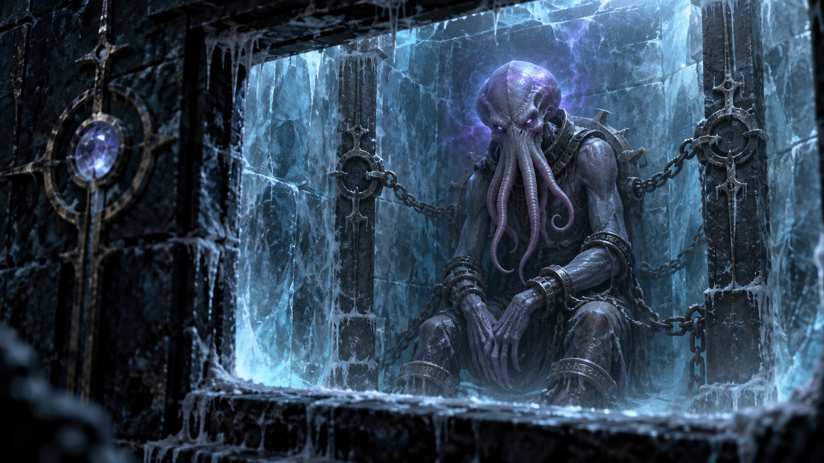 Mind Flayer imprisoned in an ice cell